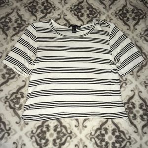 White & Black Striped Crop Top
